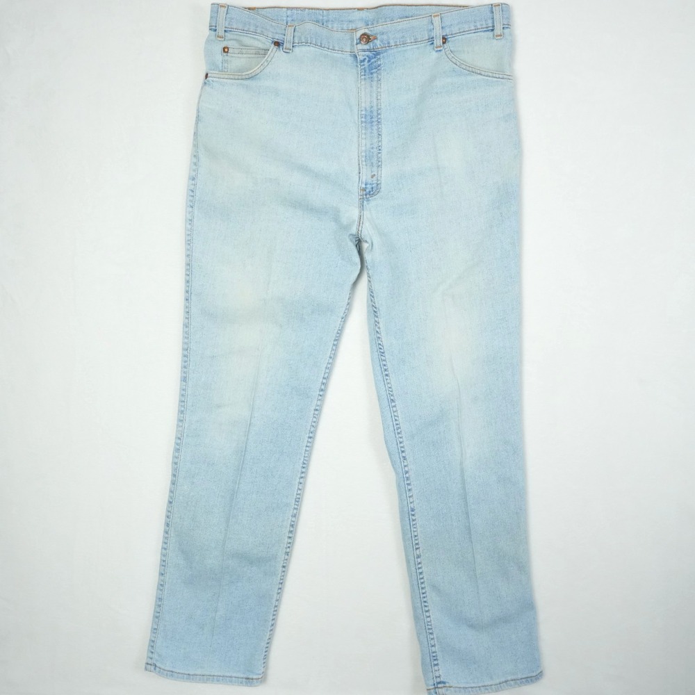 VTG Levis Flex Jeans Light Wash USA Made Straight Leg 42x32 Fits 38x30 90s Denim